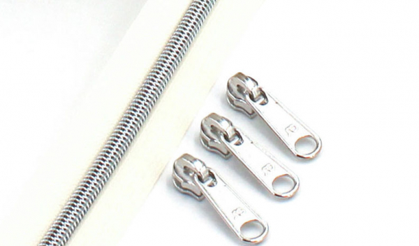 Endlosreißverschluss metallisiert naturweiß/ silber (1m)